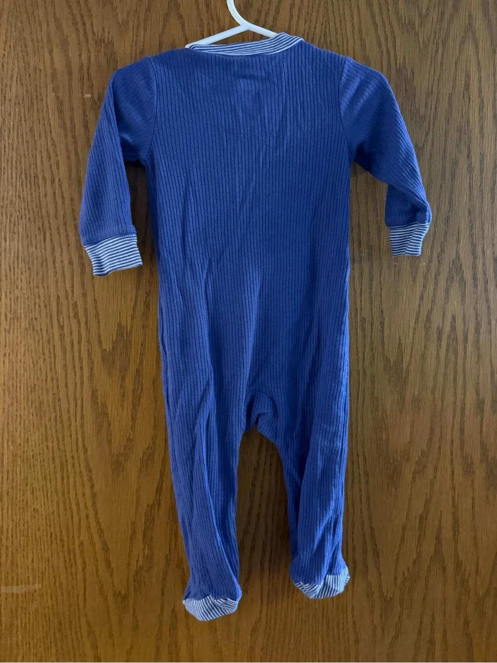 Carter's Solid Blue Footed One-Piece with Striped Trim